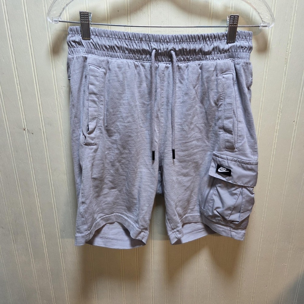 Nike Sweat Shorts Mens Small Gray Cargo Pocket Elastic Waist Drawstring Gym